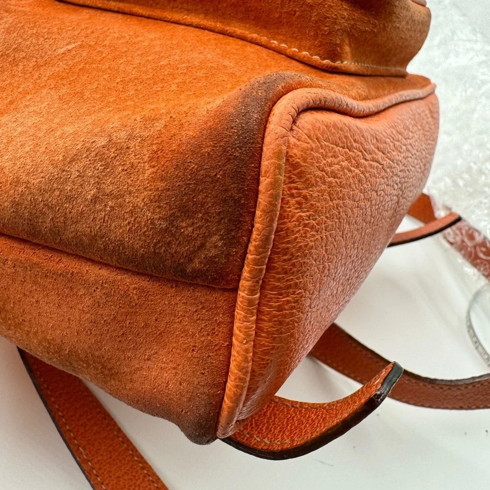 Gucci-Authentic-Vintage - Bamboo Backpack Purse Suede Leather Orange - Picture 5 of 16